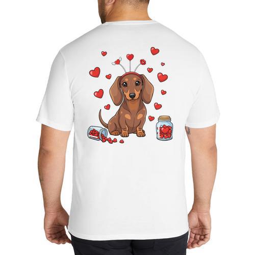 Cute Dachshund Valentine's Day Heart Love Dog Mom Dog Dad Big And Tall Men's T-Shirt Back Print - Father's Day Fun