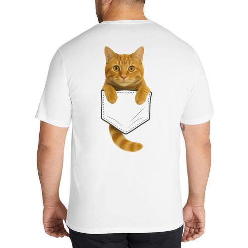 Cute Tabby Cat Pocket Cat Mom Cat Dad Cat Lover Big And Tall Men's T-Shirt Back Print - Father's Day Fun