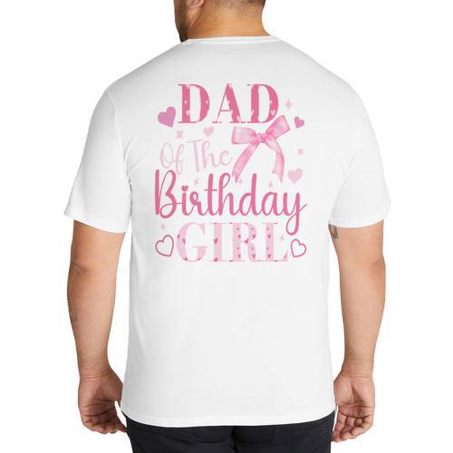Dad Of The Birthday Girl Bow Cute Pink Matching Family Party Big And Tall Men's T-Shirt Back Print - Father's Day Fun