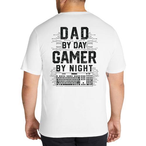 Dad By Day Gamer By Night Father's Day Gaming Big And Tall Men's T-Shirt Back Print - Father's Day Fun