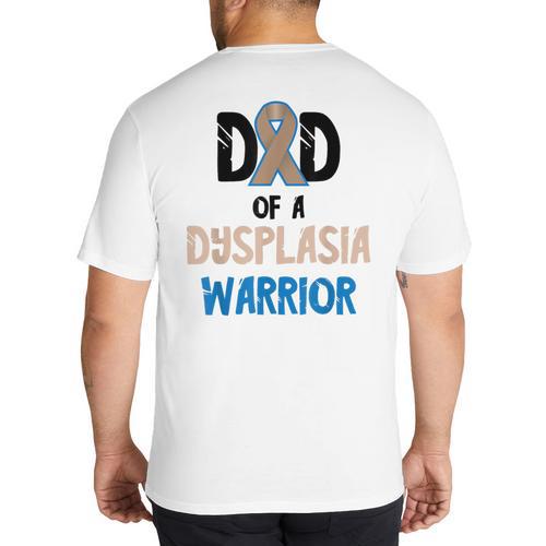 Dad Of A Hip Dysplasia Warrior Beige Blue Hip Dysplasia Big And Tall Men's T-Shirt Back Print - Father's Day Fun