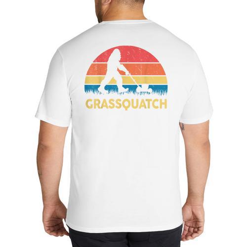 Dad Lawn Mowing Grassquatch Bigfoot Mower Garden Big And Tall Men's T-Shirt Back Print - Father's Day Fun