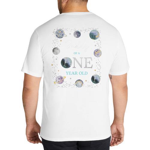Daddy Houston We Have One Year Old Space Theme 1st Birthday Big And Tall Men's T-Shirt Back Print - Father's Day Fun