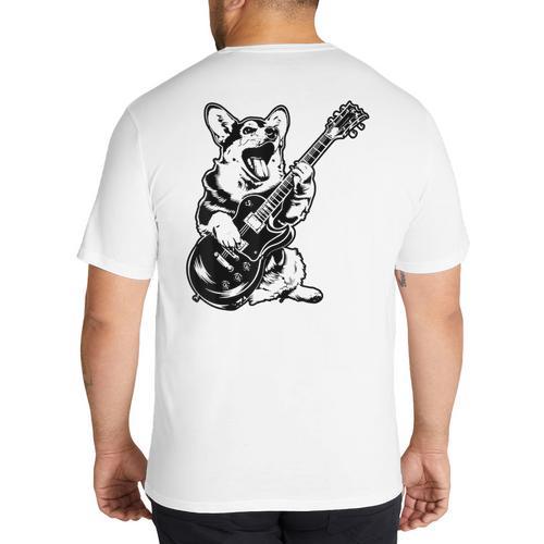 Dog Guitarist Guitar Pembroke Welsh Corgi Dad Mom Big And Tall Men's T-Shirt Back Print - Father's Day Fun
