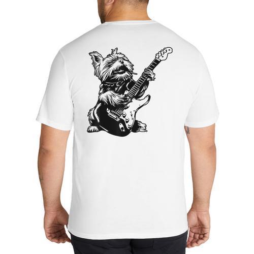 Dog Guitarist Guitar Yorkie Dad Mom For Men Women Big And Tall Men's T-Shirt Back Print - Father's Day Fun