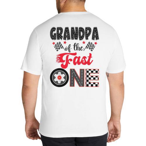 Grandpa Of The Fast One Car Racing Dad 1St Birthday Boy Big And Tall Men's T-Shirt Back Print - Father's Day Fun