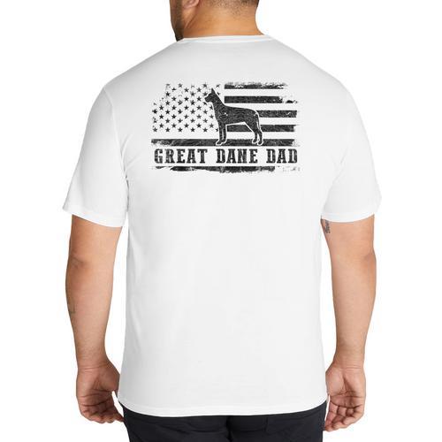 Great Dane Dad Distressed American Flag Patriotic Dog Big And Tall Men's T-Shirt Back Print - Father's Day Fun