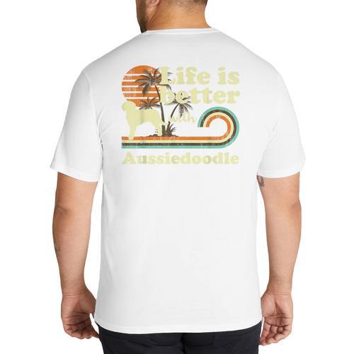 Life Better Aussiedoodle Vintage Dog Mom Dad Big And Tall Men's T-Shirt Back Print - Father's Day Fun