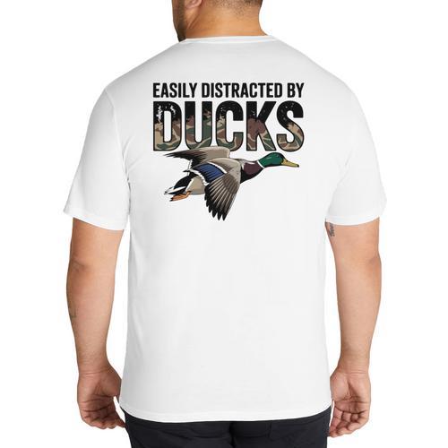 Mallard Duck Hunting Camo Easily Distracted Duck Dad Big And Tall Men's T-Shirt Back Print - Father's Day Fun