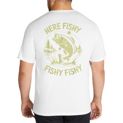 Men Here-Fishy Bass Fish Dad Fishing From Daughter Son Big And Tall Men's T-Shirt Back Print - Father's Day Fun