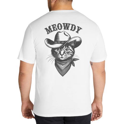 Meowdy Cat Cowboy Western Graphic Cat Lady Cat Dad Big And Tall Men's T-Shirt Back Print - Father's Day Fun