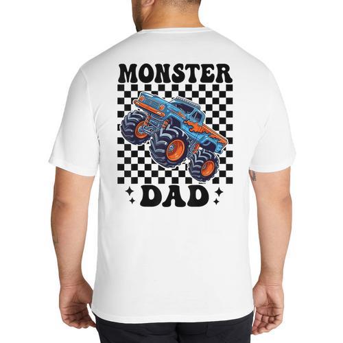 Monster Truck Dad Family Matching Monster Trucks Birthday Big And Tall Men's T-Shirt Back Print - Father's Day Fun