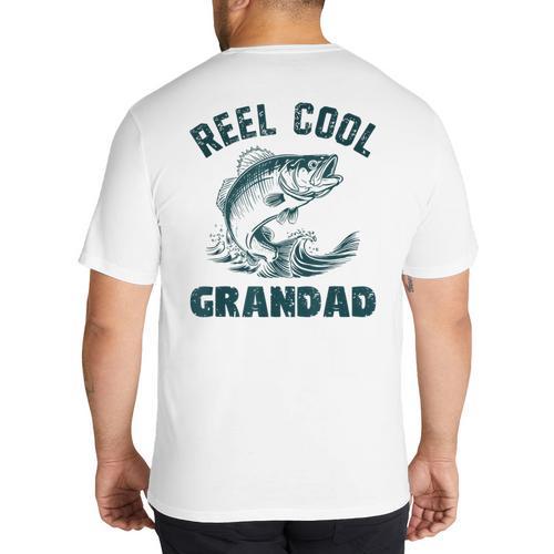 Reel Cool Grandad Fishing Grandpa Vintage Style Big And Tall Men's T-Shirt Back Print - Father's Day Fun