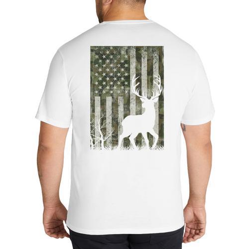 US Flag Deer Elk Buck Camoflage Hunting Hunter Dad Grandpa Big And Tall Men's T-Shirt Back Print - Father's Day Fun