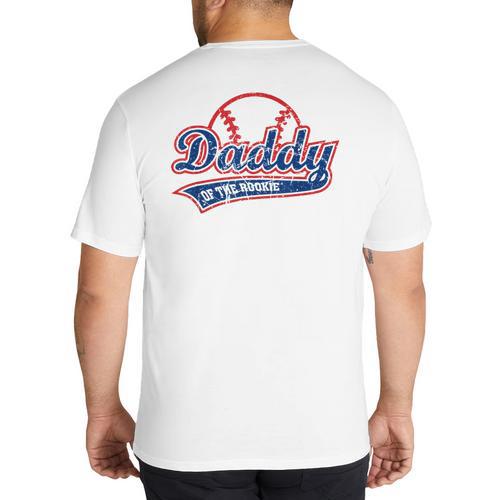 Vintage Baseball Daddy Of The Rookie Big And Tall Men's T-Shirt Back Print - Father's Day Fun
