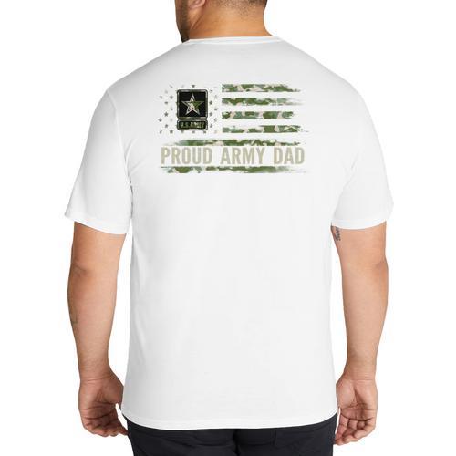 Vintage Proud Army Dad Camo American Flag Veteran Big And Tall Men's T-Shirt Back Print - Father's Day Fun