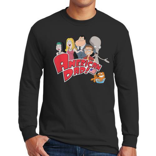 American Dad Show Logo With Family Cartoon Men Long Sleeve T-Shirt - Father's Day Fun