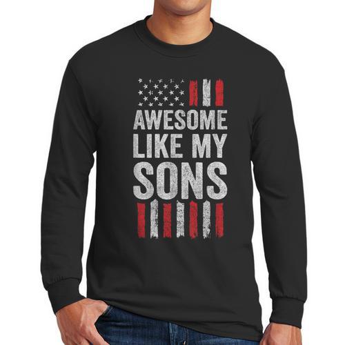 American Flag Dad Mom Awesome Like My Sons Men Long Sleeve T-Shirt - Father's Day Fun