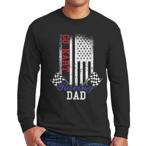 American Flag Go Kart Racing Race Dad Flag Men Long Sleeve T-Shirt - Father's Day Fun