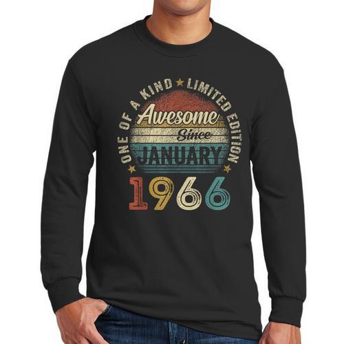 Awesome Since January 1966 60 Year Old 60th Birthday Men Dad Men Long Sleeve T-Shirt - Father's Day Fun