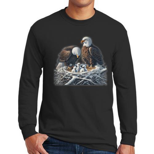 Bald Eagle Dad Mom Three Eaglet Chicks Babies In The Nest Men Long Sleeve T-Shirt - Father's Day Fun