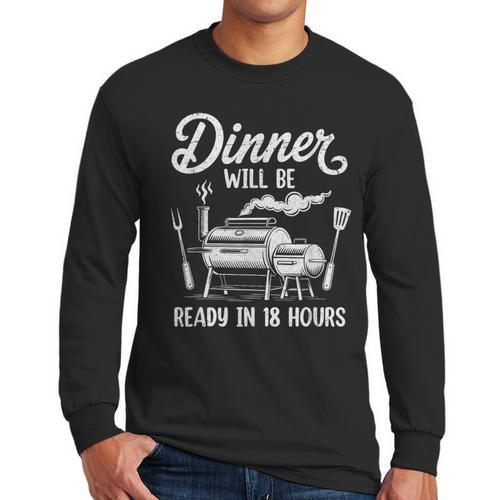 Bbq Men Smoking Meat Smoker Grilling Barbecue Dad Men Long Sleeve T-Shirt - Father's Day Fun