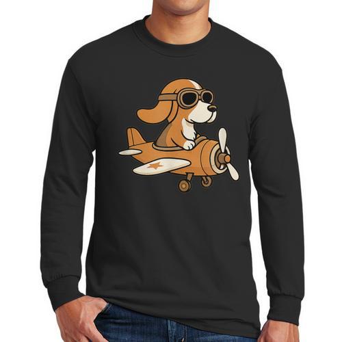 Beagle Flying a Plane Pilot Airplane Dog Mom Dad Men Long Sleeve T-Shirt - Father's Day Fun