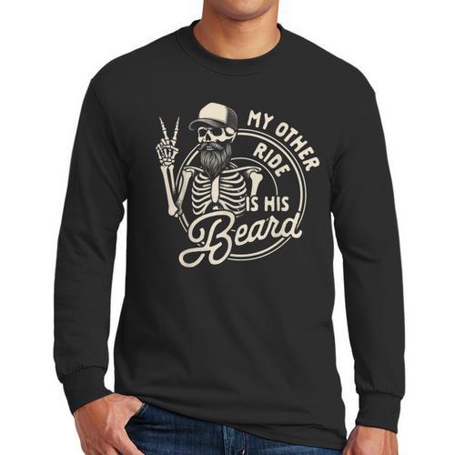 Bearded Dad Daddy Father’s Day My Other Ride Is His Beard Men Long Sleeve T-Shirt - Father's Day Fun