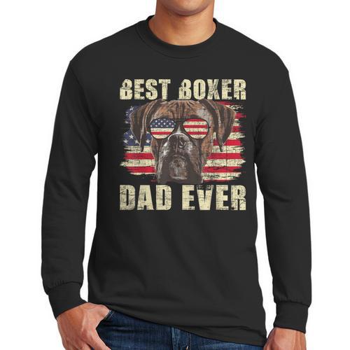 Best Boxer Dad Ever USA Flag American Dog Animal Lover Men Long Sleeve T-Shirt - Father's Day Fun