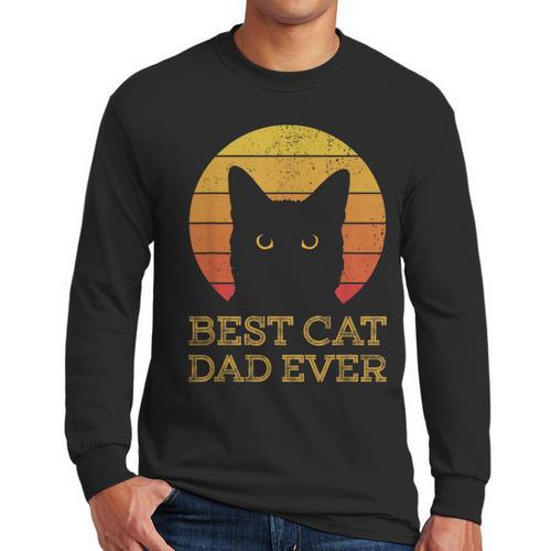 Best Cat Dad Ever Vintage Cat Daddy Fathers Day Men Long Sleeve T-Shirt - Father's Day Fun