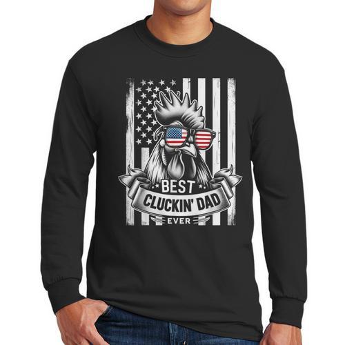 Best Cluckin' Dad Ever Chicken Lover Graphic Tees Cotton Polyester Casual Graphic Small Crew Neck Short Sleeve Men Long Sleeve T-Shirt - Father's Day Fun