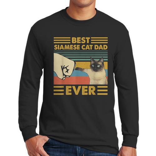 Best Siamese Cat Dad Ever Retro Vintage Sunset Men Long Sleeve T-Shirt - Father's Day Fun