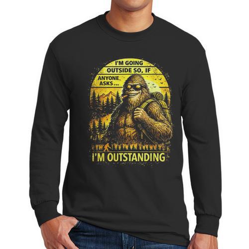 Bigfoot Outdoor Hiking Dad Joke Im Outstanding Sasquatch Men Long Sleeve T-Shirt - Father's Day Fun