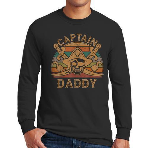 Captain Daddy Pirate Jolly Roger Flag Dad Halloween Men Long Sleeve T-Shirt - Father's Day Fun