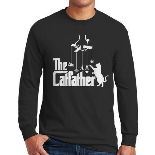 Cat Dad Life The Catfather Fathers Day Vintage Men Long Sleeve T-Shirt - Father's Day Fun