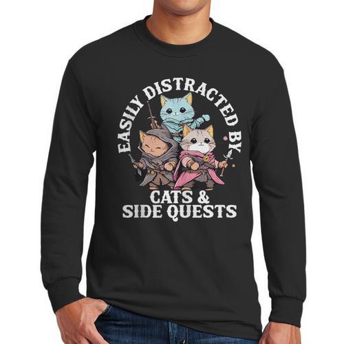 Cats Side Quest Distracted Tabletop Men Women Kids Dad Men Long Sleeve T-Shirt - Father's Day Fun