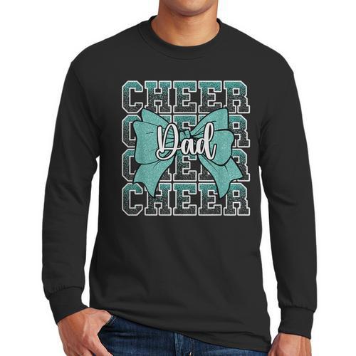Cheer Dad Daddy Bow Sport Cheerleader Cheerleading Teal Blue Men Long Sleeve T-Shirt - Father's Day Fun
