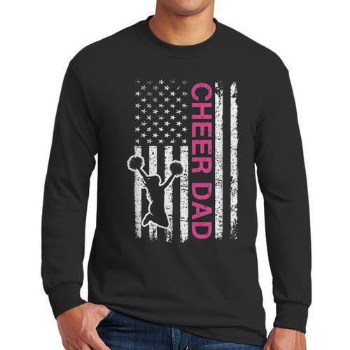 Cheer Dad Flag Pink Cheerleading Men Long Sleeve T-Shirt - Father's Day Fun