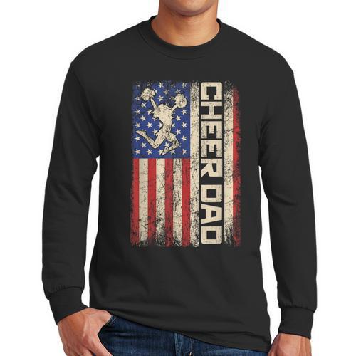 Cheerleader Dad Cheer Dad American US Flag Father Team Men Long Sleeve T-Shirt - Father's Day Fun