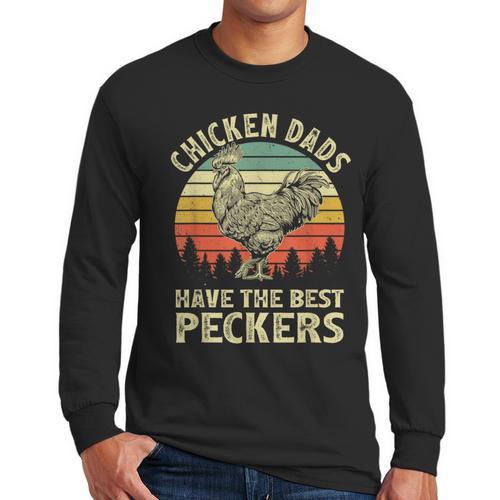 Chicken Dads Have The Best Peckers Vintage Apparel Men Long Sleeve T-Shirt - Father's Day Fun