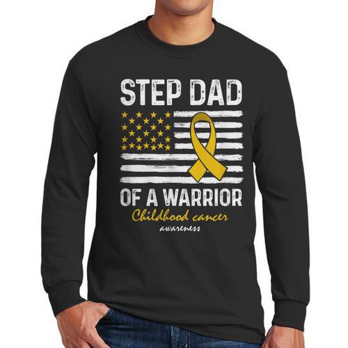 Childhood Cancer Survivor Support Step Dad Of A Warrior Men Long Sleeve T-Shirt - Father's Day Fun