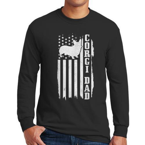 Corgi Dad Vintage American Flag Patriotic Corgi Dog Men Long Sleeve T-Shirt - Father's Day Fun