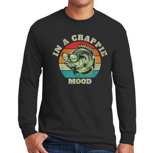 In A Crappie Mood Retro Fishing Sarcastic Dad Men Long Sleeve T-Shirt - Father's Day Fun