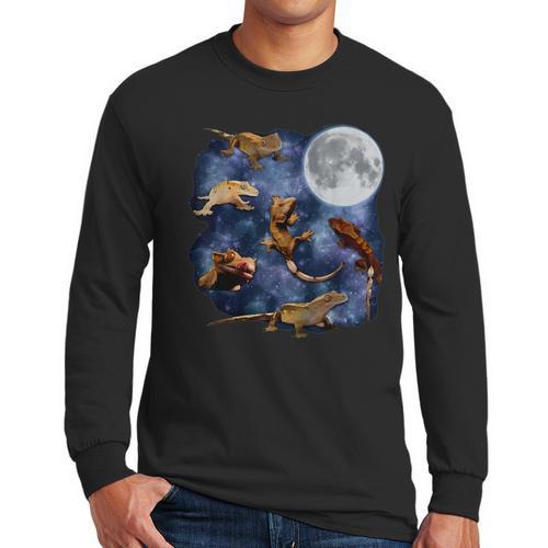 Crested Gecko Moon Retro Reptile Mom Dad Breeder Lover Men Long Sleeve T-Shirt - Father's Day Fun