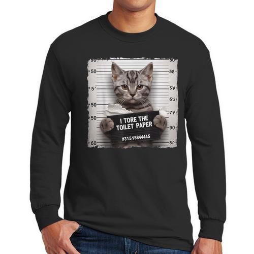 Cute Cat Mugshot Humorous Cat For Cats Lover Cat Mom Cat Dad Men Long Sleeve T-Shirt - Father's Day Fun