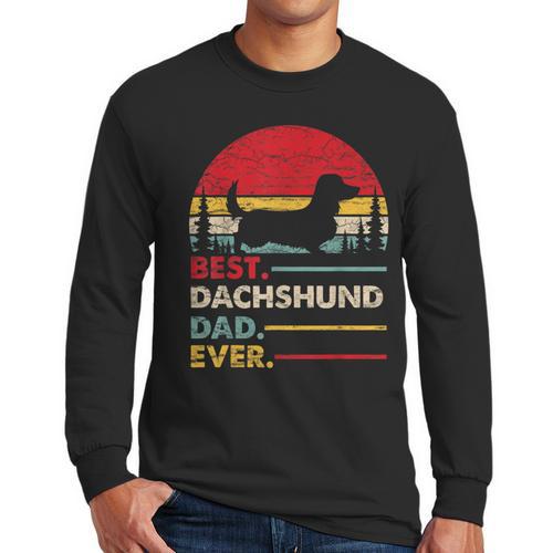 Dachshund Long Haired Best Dad Ever Dog Vintage Retro Men Long Sleeve T-Shirt - Father's Day Fun