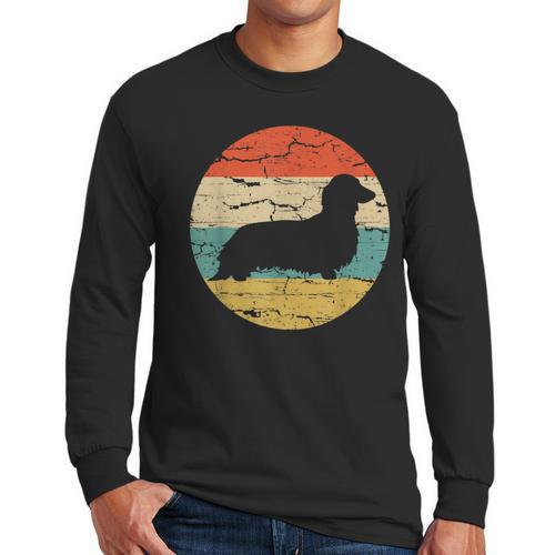 Dachshund Long Haired Dog Vintage Mom Dad Retro Men Long Sleeve T-Shirt - Father's Day Fun