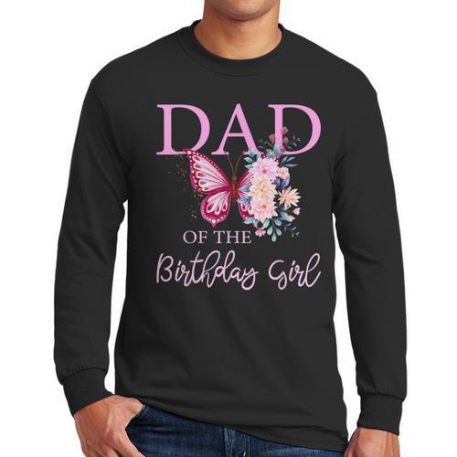 Dad 1st First Birthday Matching Family Butterfly Floral Men Long Sleeve T-Shirt - Father's Day Fun