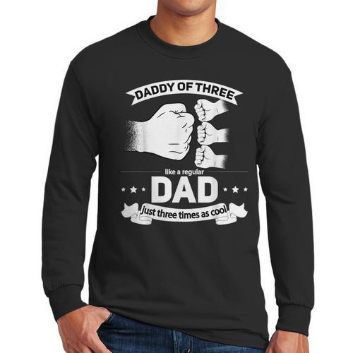 Dad Of 3 Cool Daddy Of Three Fathers Day Dad Of Three Men Long Sleeve T-Shirt - Father's Day Fun