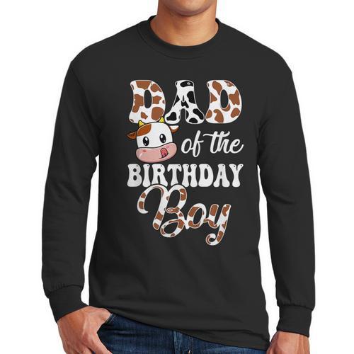 Dad Of The Birthday Boy Cow Farm 1St Birthday Boy Men Long Sleeve T-Shirt - Father's Day Fun
